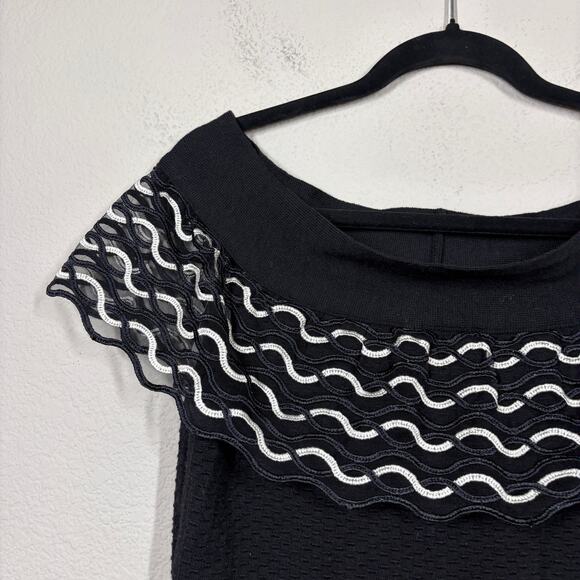 Lela Rose Size Medium Wave Lace Off The Shoulder Sweater Dress Black Wool - Picture 4 of 8